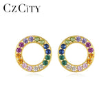 Rainbow CZ Silver 925 Stud Earrings Women Circle Round Small Earings For Girls