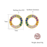 Rainbow CZ Silver 925 Stud Earrings Women Circle Round Small Earings For Girls