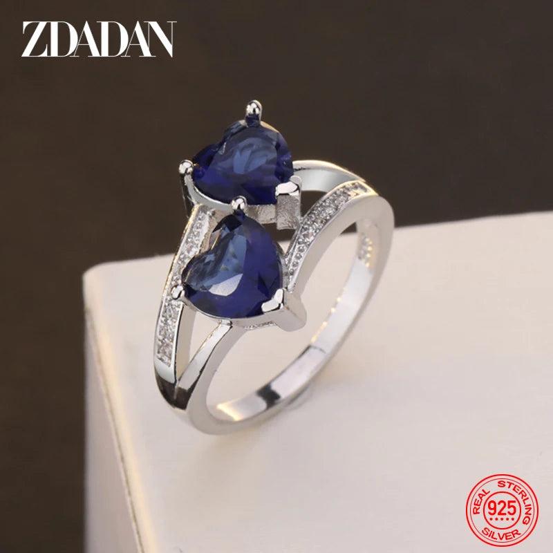 925 Silver Charm Heart Aquamarine Ring Wedding Jewelry Gift