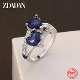 925 Silver Charm Heart Aquamarine Ring Wedding Jewelry Gift