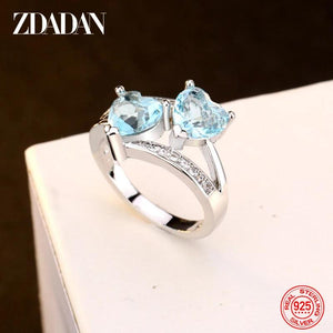 925 Silver Charm Heart Aquamarine Ring Wedding Jewelry Gift