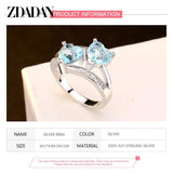 925 Silver Charm Heart Aquamarine Ring Wedding Jewelry Gift