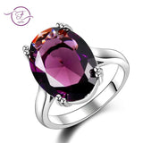 Dark Purple Amethyst Oval Silver Ring 925 Jewelry For Women