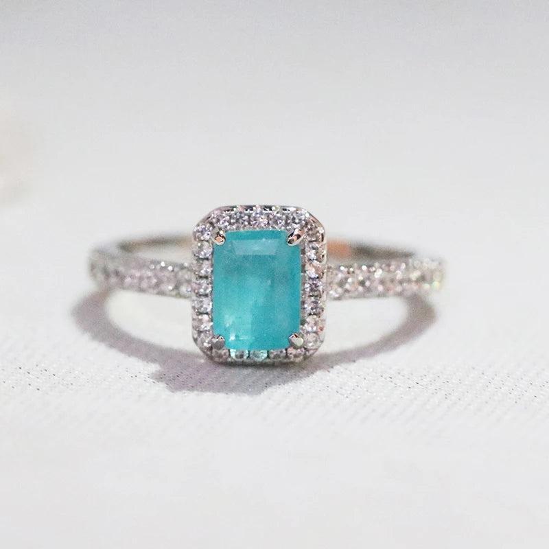 925 Silver Green Tourmaline Paraiba Ring For Women Engagement Wedding