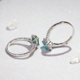 925 Silver Green Tourmaline Paraiba Ring For Women Engagement Wedding