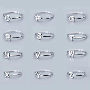 925 Sterling Silver A-Z Letter Alphabet Charm Name Ring Adjustable Opening