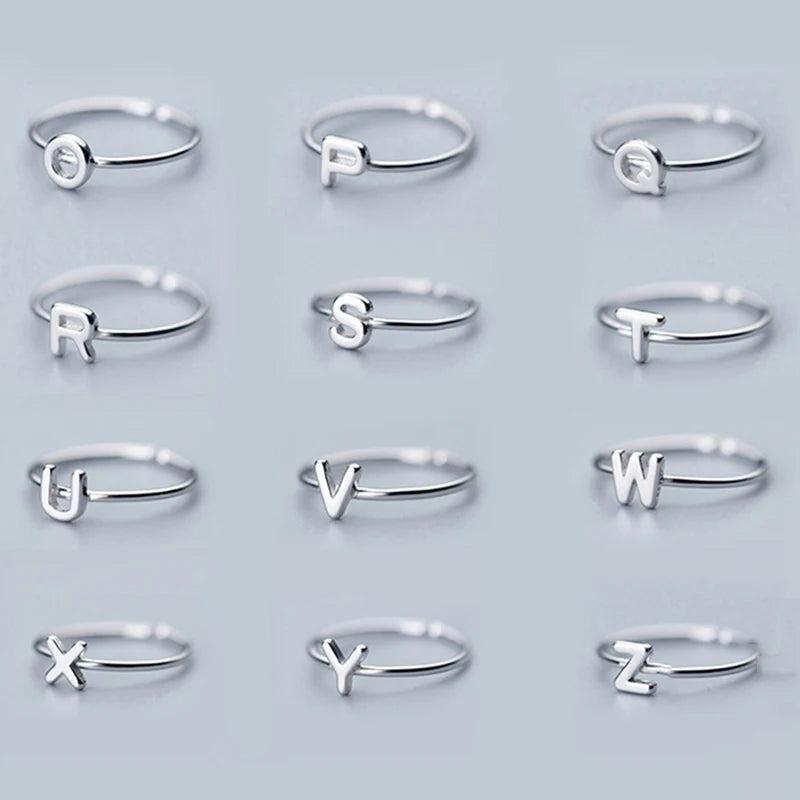 925 Sterling Silver A-Z Letter Alphabet Charm Name Ring Adjustable Opening