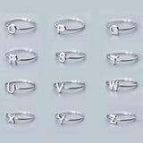 925 Sterling Silver A-Z Letter Alphabet Charm Name Ring Adjustable Opening