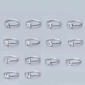 925 Sterling Silver A-Z Letter Alphabet Charm Name Ring Adjustable Opening