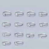 925 Sterling Silver A-Z Letter Alphabet Charm Name Ring Adjustable Opening