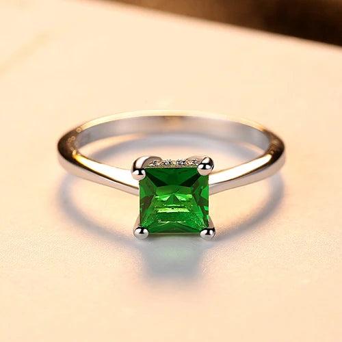 Square Zircon Finger Rings 925 Sterling Silver Jewelry Wedding Band Ring