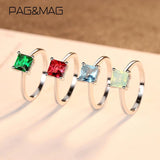 Square Zircon Finger Rings 925 Sterling Silver Jewelry Wedding Band Ring