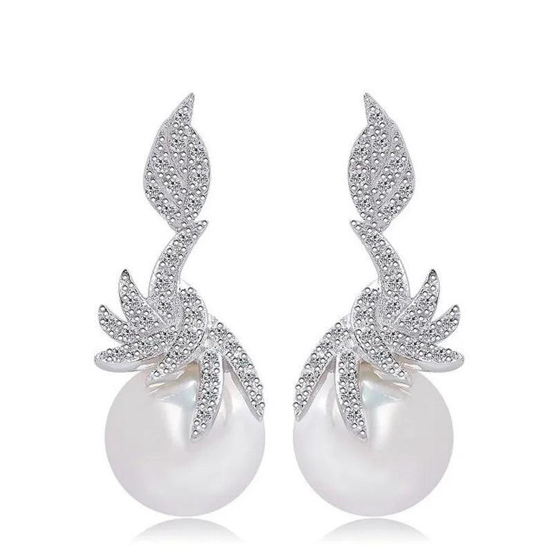 Vintage Pearl Zircon Dangle Earrings for Women Wedding