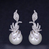 Vintage Pearl Zircon Dangle Earrings for Women Wedding