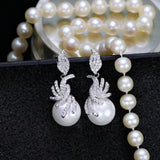 Vintage Pearl Zircon Dangle Earrings for Women Wedding