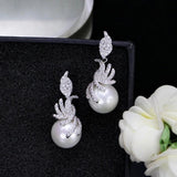 Vintage Pearl Zircon Dangle Earrings for Women Wedding