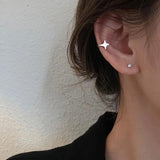 S925 Silver 4 Stars Women Clip Earrings Girl Earrings