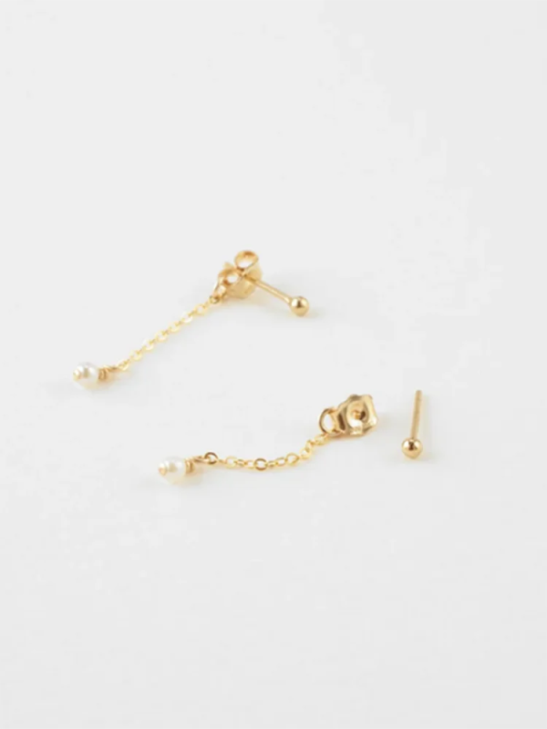14K Filled Pearl Chain Studs Small Pearl Studs Earrings Tarnish Resistant