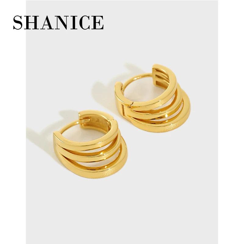 SHANICE 925 Silver Hoop Earrings Fine Jewelry INS Multi-layer Three Circles