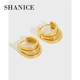 SHANICE 925 Silver Hoop Earrings Fine Jewelry INS Multi-layer Three Circles