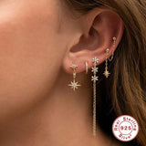 925 Sterling Silver Snowflake Zircon Drop Earrings