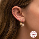 925 Sterling Silver Snowflake Zircon Drop Earrings