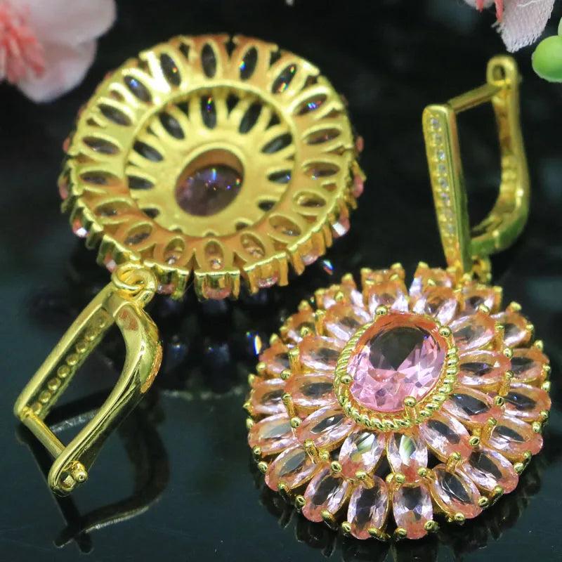 Pink Kunzite CZ 925 Silver Pendant Earrings Set