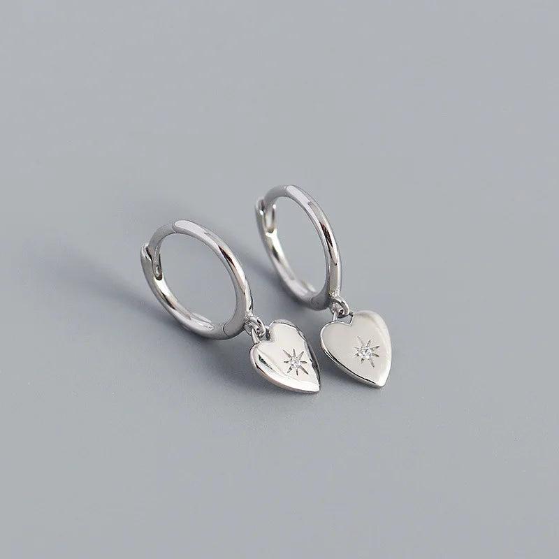 925 Silver Heart Anise Star Zircon Drop Earrings Women Party Jewelry