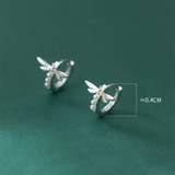 925 Silver Dragonfly Pearl Huggie Hoop Earrings Gothic Punk Style