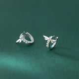 925 Silver Dragonfly Pearl Huggie Hoop Earrings Gothic Punk Style