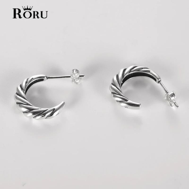 925 Silver Twist Braid Rope Stud Earrings for Women