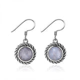 925 Silver Moonstone Drop Earrings 7MM Round Natural Stone Jewelry