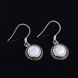 925 Silver Moonstone Drop Earrings 7MM Round Natural Stone Jewelry