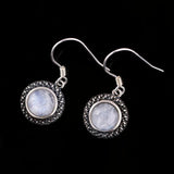 925 Silver Moonstone Drop Earrings 7MM Round Natural Stone Jewelry