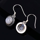 925 Silver Moonstone Drop Earrings 7MM Round Natural Stone Jewelry