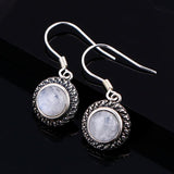 925 Silver Moonstone Drop Earrings 7MM Round Natural Stone Jewelry