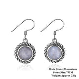 925 Silver Moonstone Drop Earrings 7MM Round Natural Stone Jewelry
