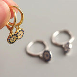 925 Sterling Silver Evil Eye Hoop Earrings with Crystal