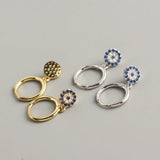 925 Sterling Silver Evil Eye Hoop Earrings with Crystal