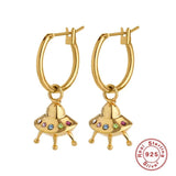 925 Silver Alien Rocket Hoop Earrings Dangle Punk Gift Jewelry