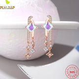 925 Silver Zircon Stars Drop Earrings Rose Plating