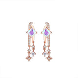925 Silver Zircon Stars Drop Earrings Rose Plating