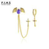 925 Silver Cross Drop Earrings Bat Chain Stud Clip Catilage Jewelry