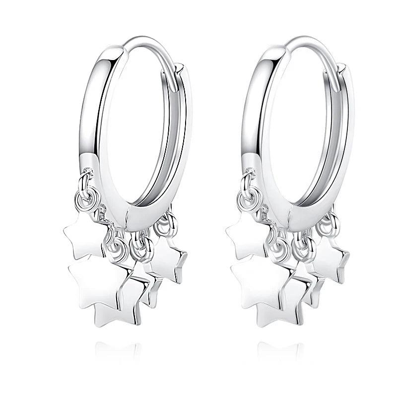925 Silver Star Tassel Charm Hoop Earring Wedding Jewelry Gift