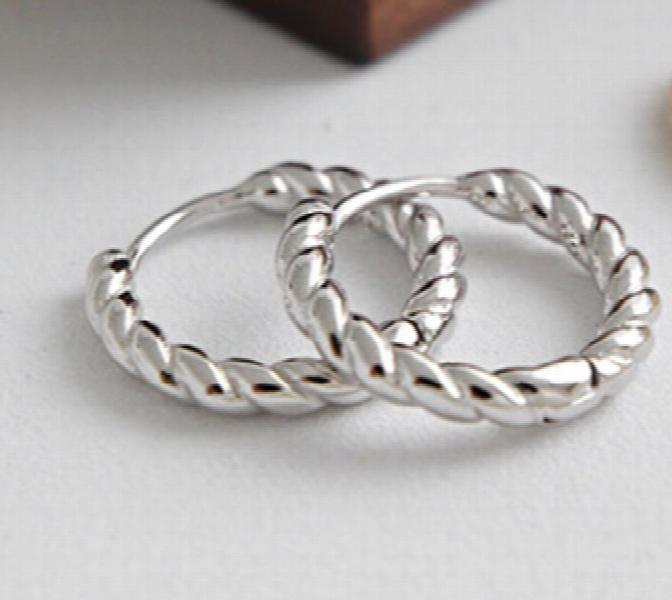 Korea Hot Style 925 Sterling Silver Golden Rope Small Hoop Earrings