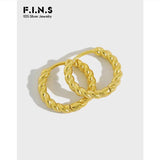 Korea Hot Style 925 Sterling Silver Golden Rope Small Hoop Earrings