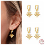 925 Silver Star Pendant Dangle Earrings Zircons Circle Jewelry