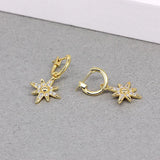 925 Silver Star Pendant Dangle Earrings Zircons Circle Jewelry
