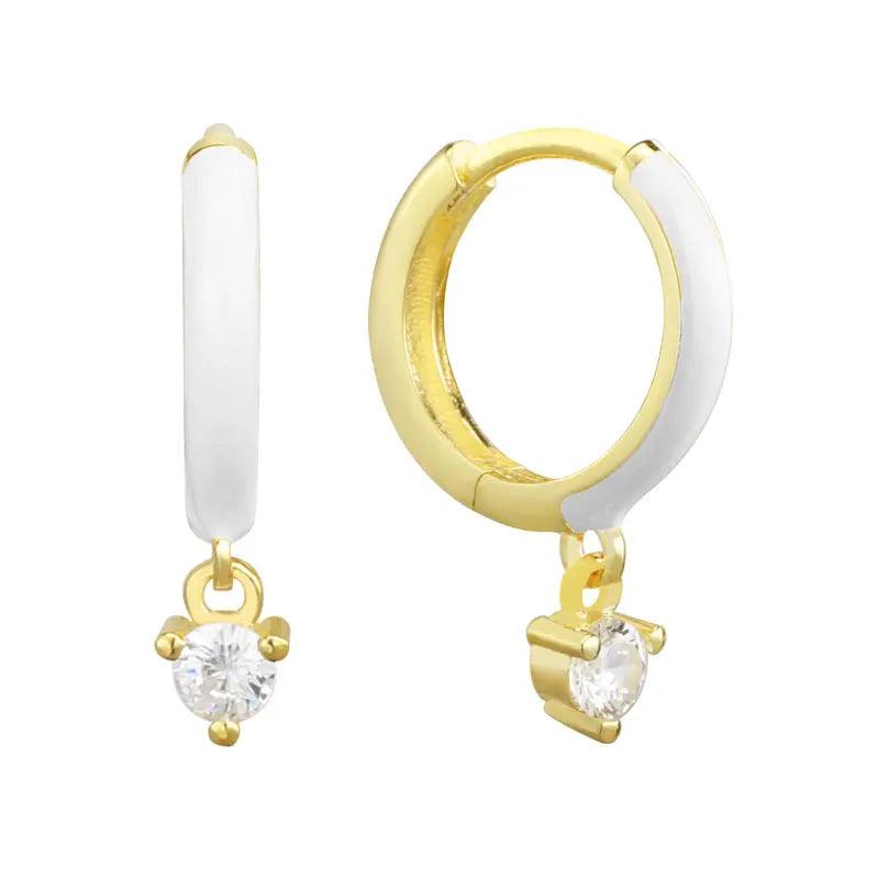 925 Silver Enamel Hoop Earrings Crystal Pendant Pop Party Jewelry