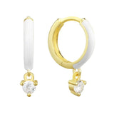 925 Silver Enamel Hoop Earrings Crystal Pendant Pop Party Jewelry